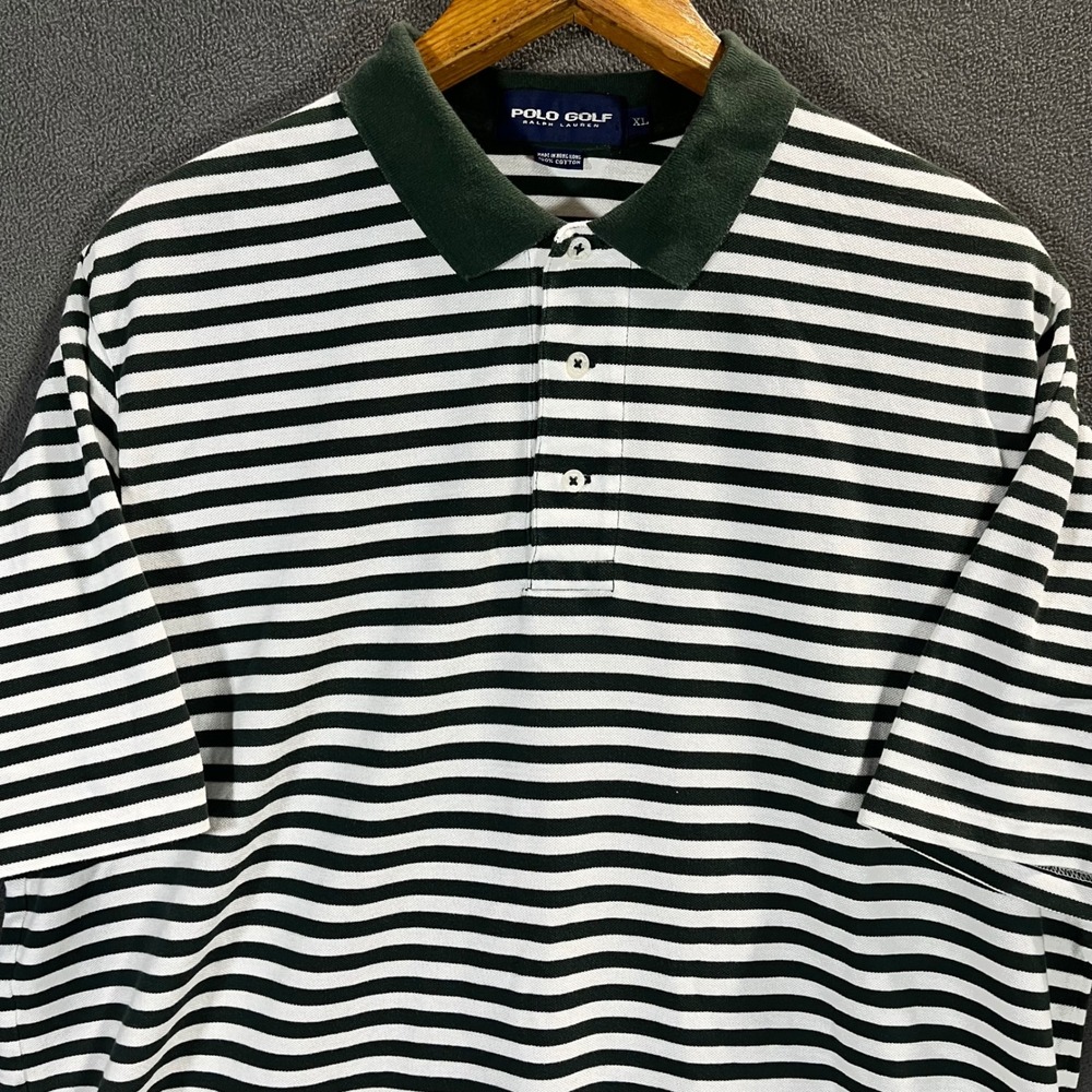 Polo Golf Ralph Lauren Mens XL Green White Striped Short Sleeve Cotton Polo
